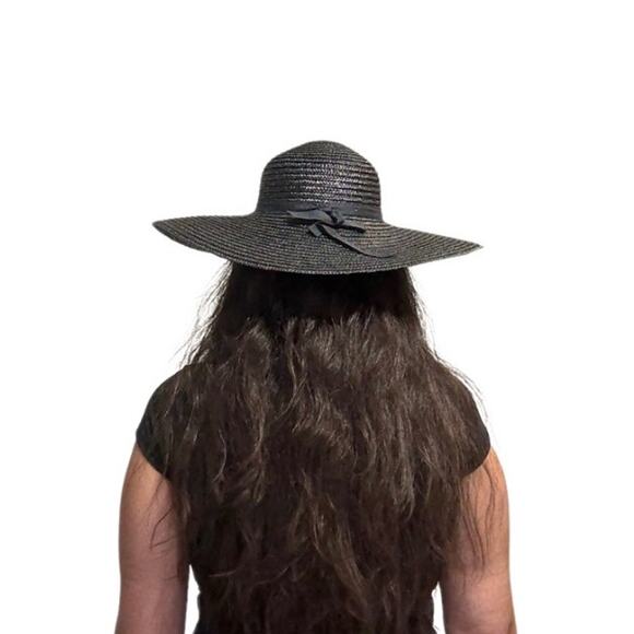 Vintage Sakowitz Black Wide Brim Straw Sun Hat Women’s Elegant Kentucky Derby